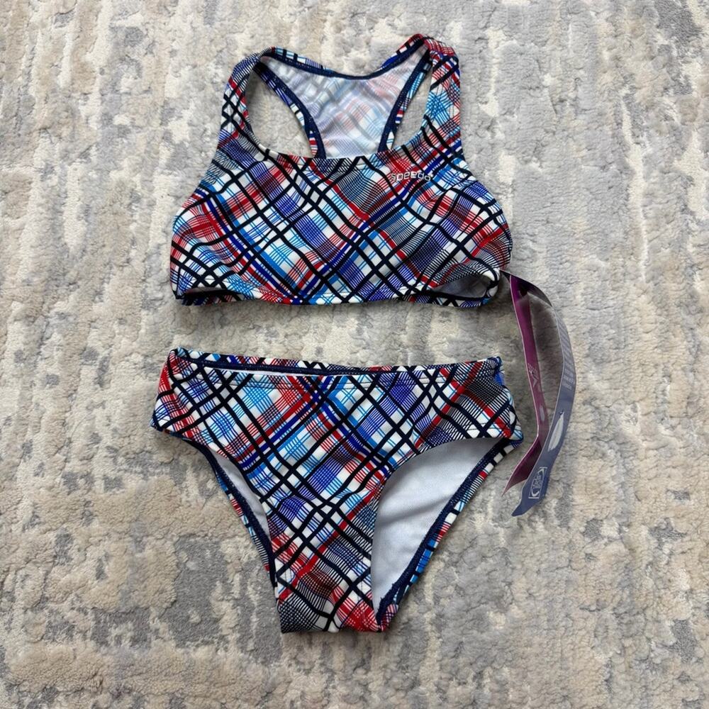 NWT Y2K Speedo Girls 2 piece bikini plaid size 6